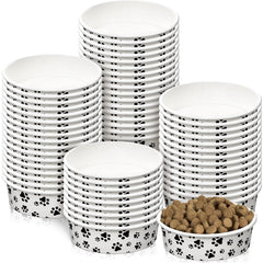 Potchen paper dog bowls with a cute pattern for easy on the go meals.