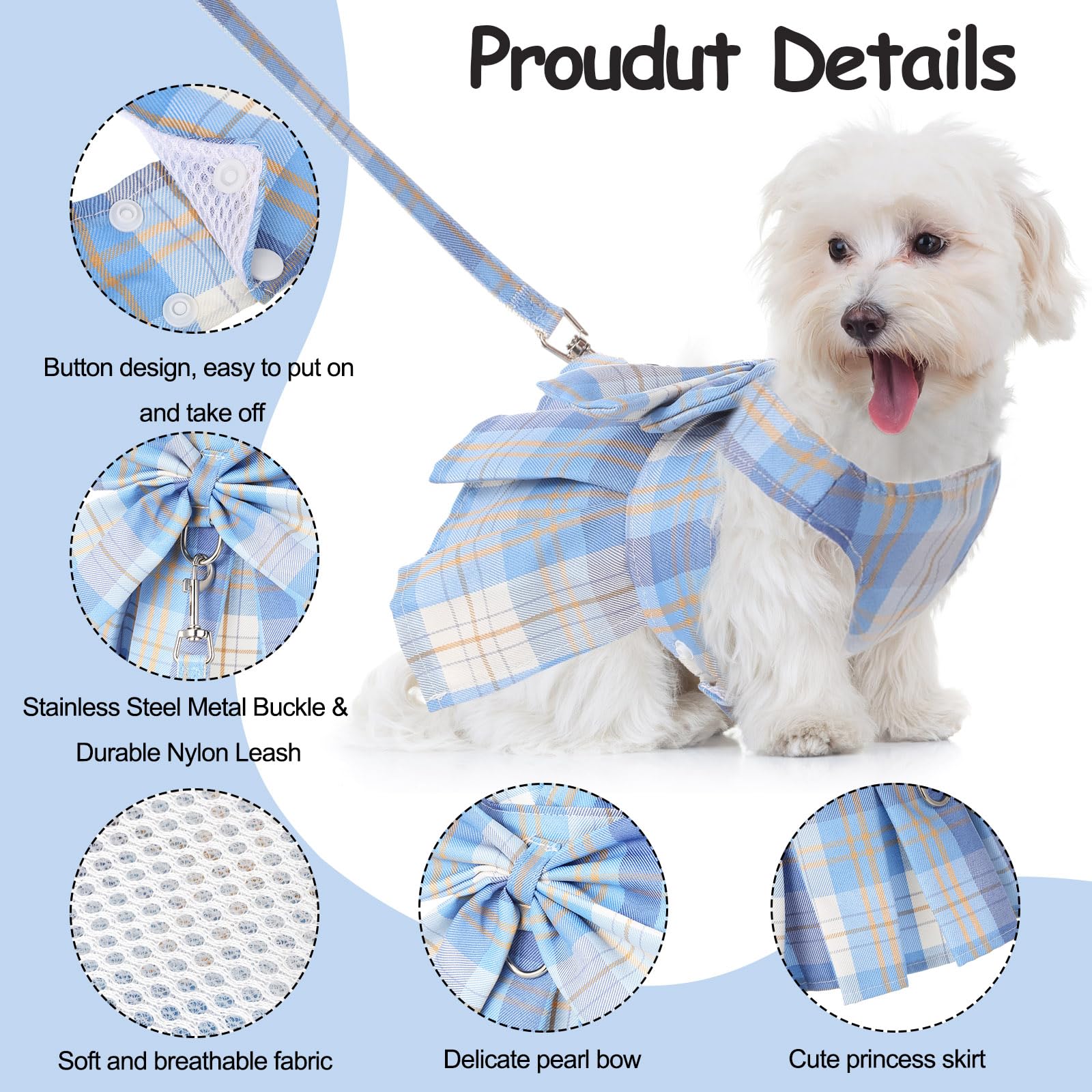 Potchen plaid dog dress set in light pink for special occasions