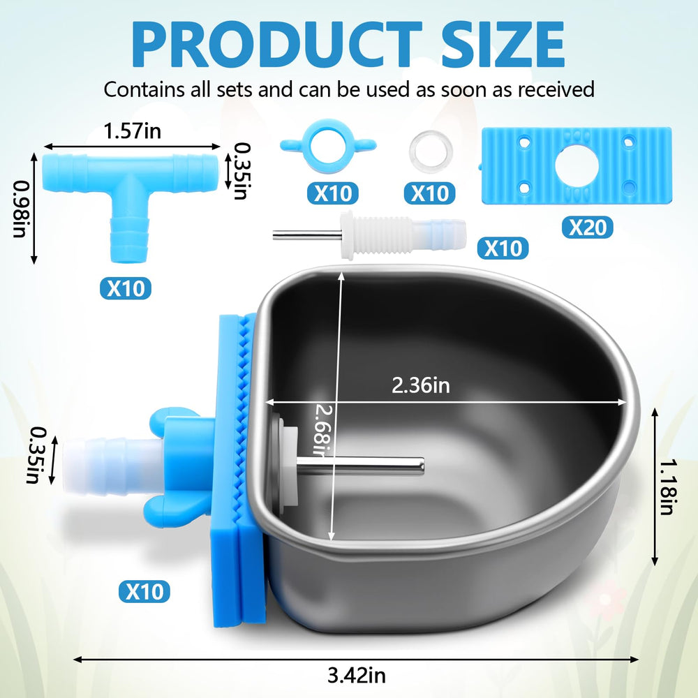 Potchen rabbit water bowl nipple drinker mounting system demonstrates tool-free cage attachment.