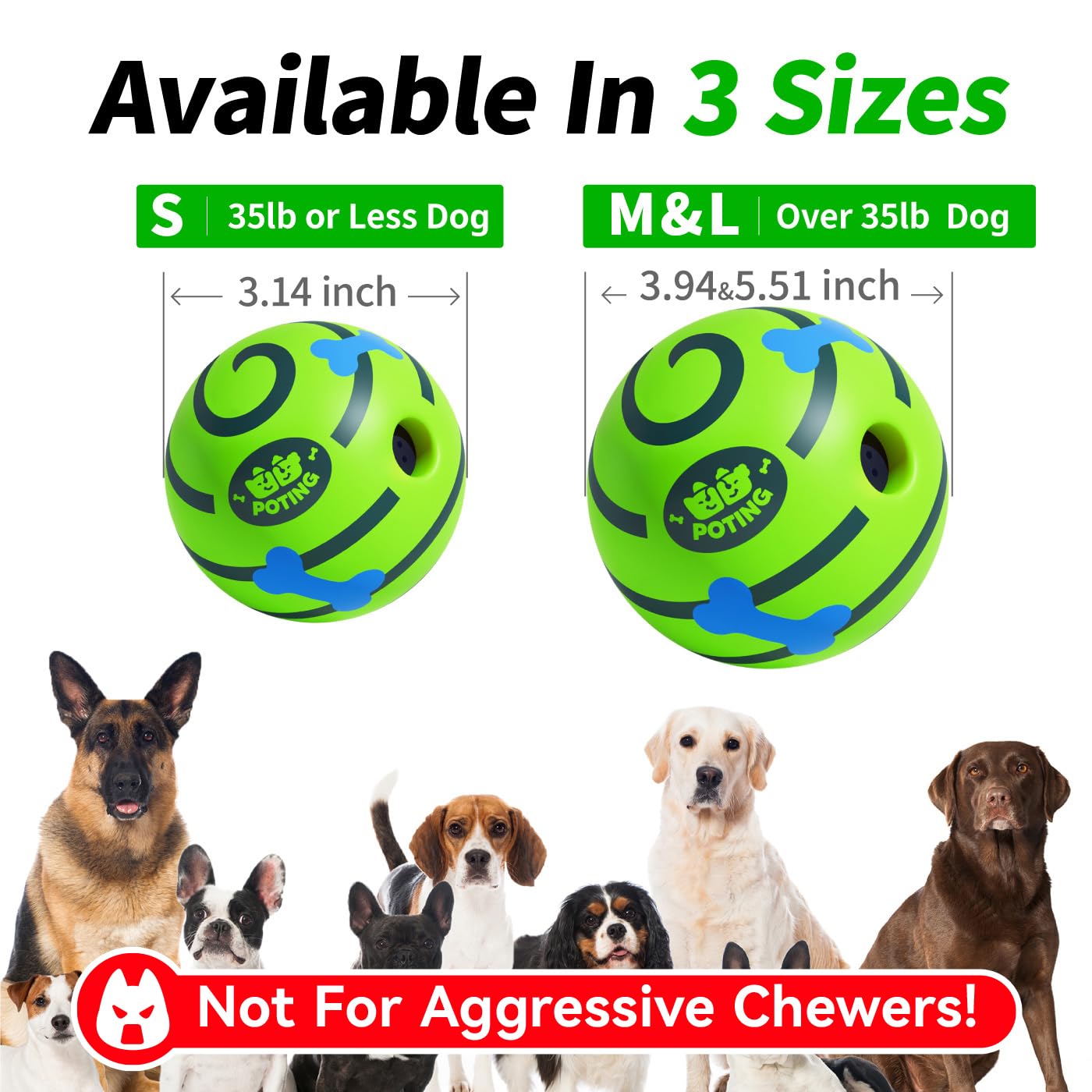 POTING Giggle Ball with five clutch pockets helps dogs pick up easily.