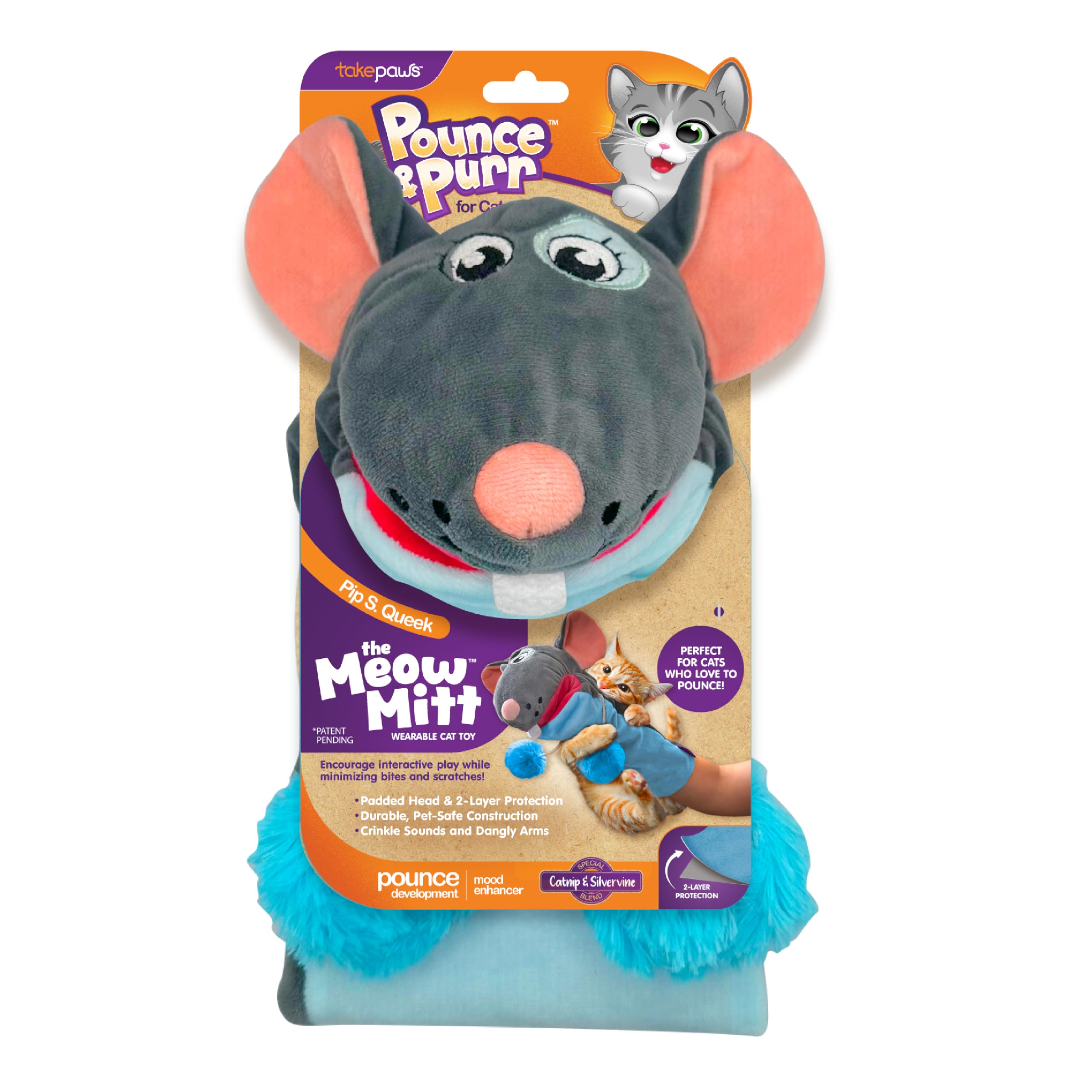 Durable, lightweight Meow Mitt plush material for long sessions