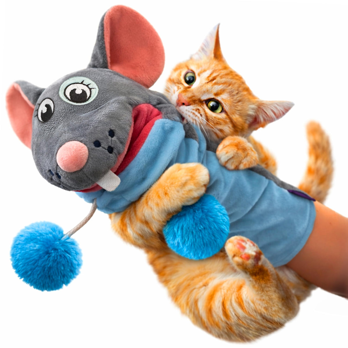 Pounce & Purr Meow Mitt worn to spark bonding play between handler and cat