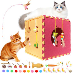 Poutilor cube set interactive keeps indoor cats engaged with multiple play options.