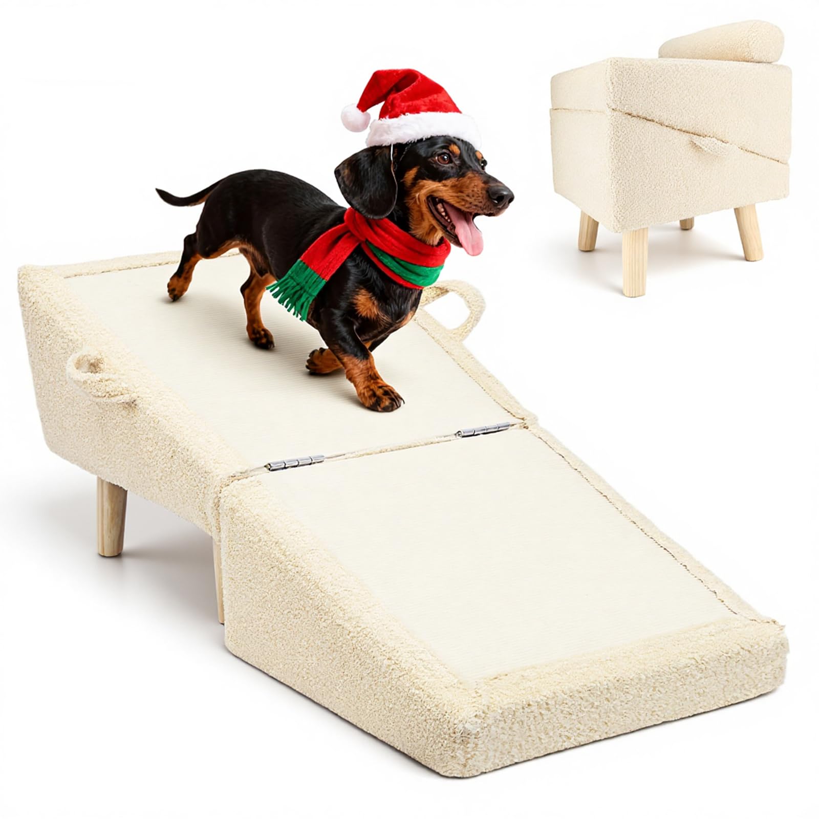 Powerful Xishan dog stairs foldable wooden ramp in beige for sofa access