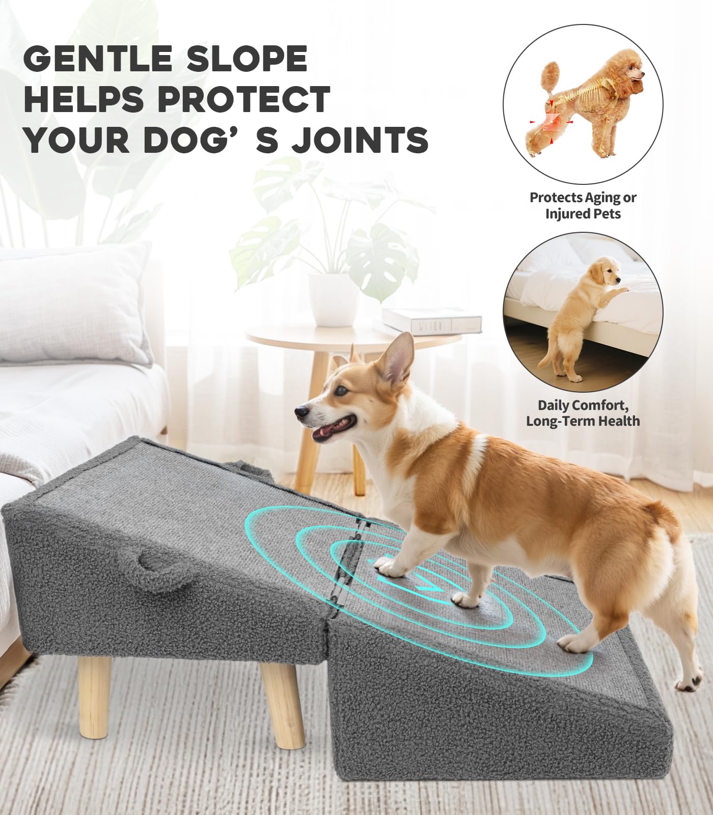 Powerful Xishan dog stairs foldable footstool design blends with home decor.