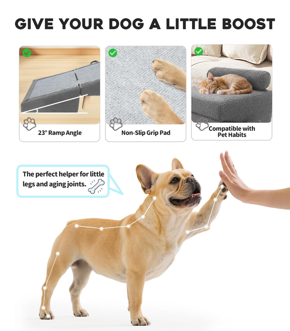 Powerful Xishan ramp on low bed helps elderly pets reach resting spots.