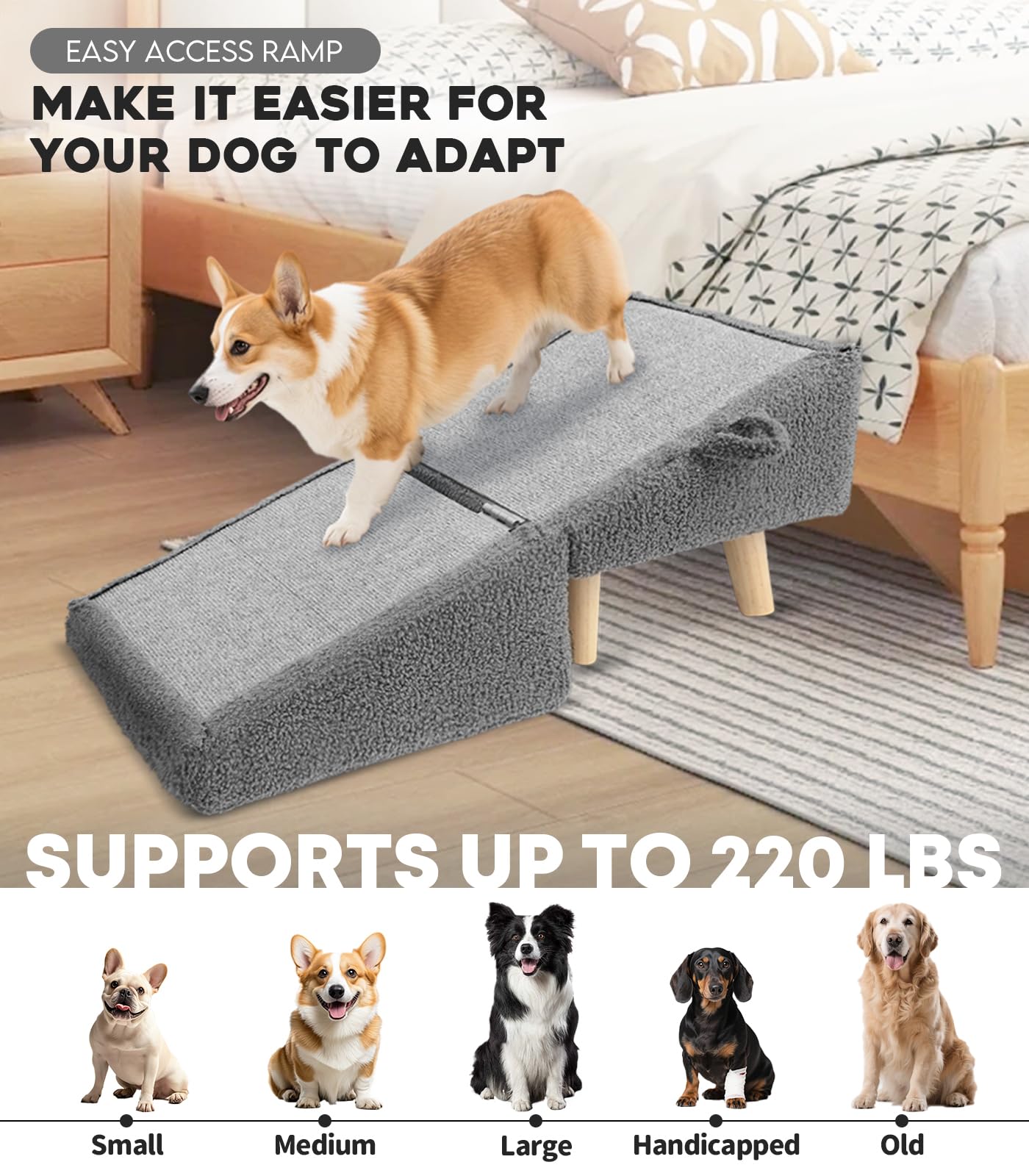 Powerful Xishan dog stairs on sofa enables easy, low-impact access.