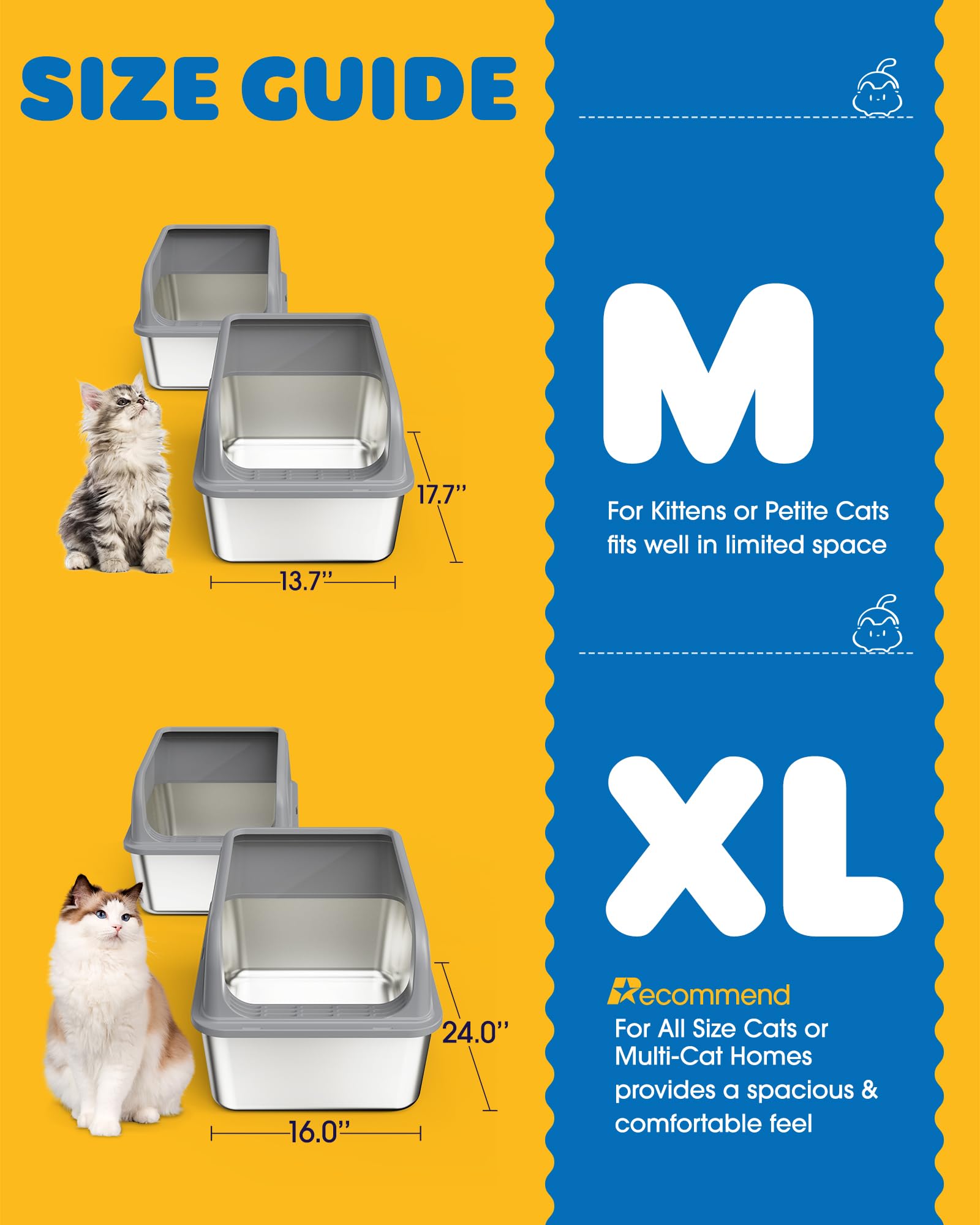 Powools 2-pack litter box with scoops hanging on rim for quick cleanup.