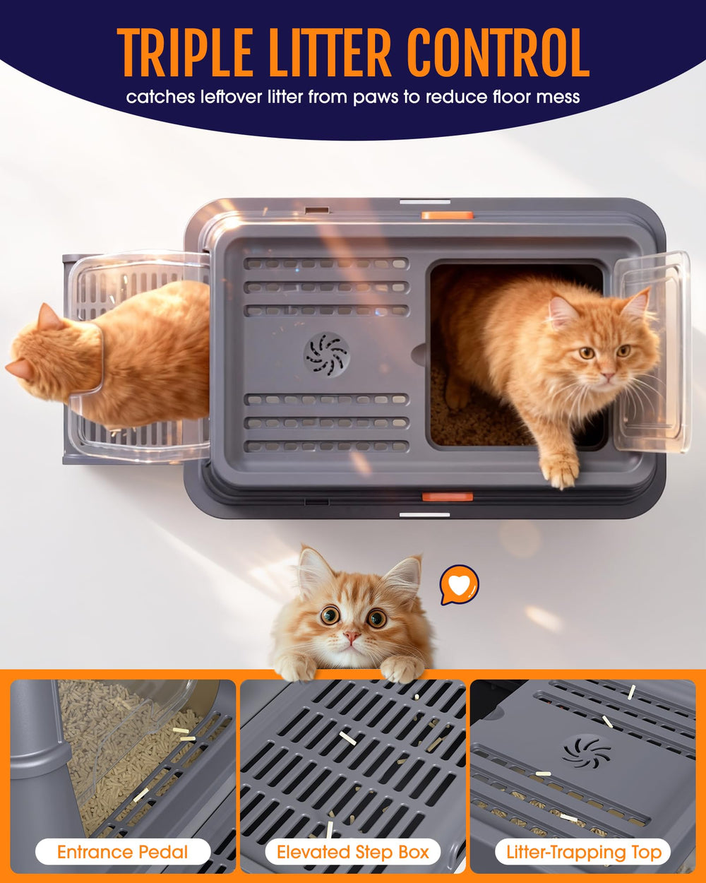 Powools cat litter box clip-on scoop attached for fast cleanup after use.