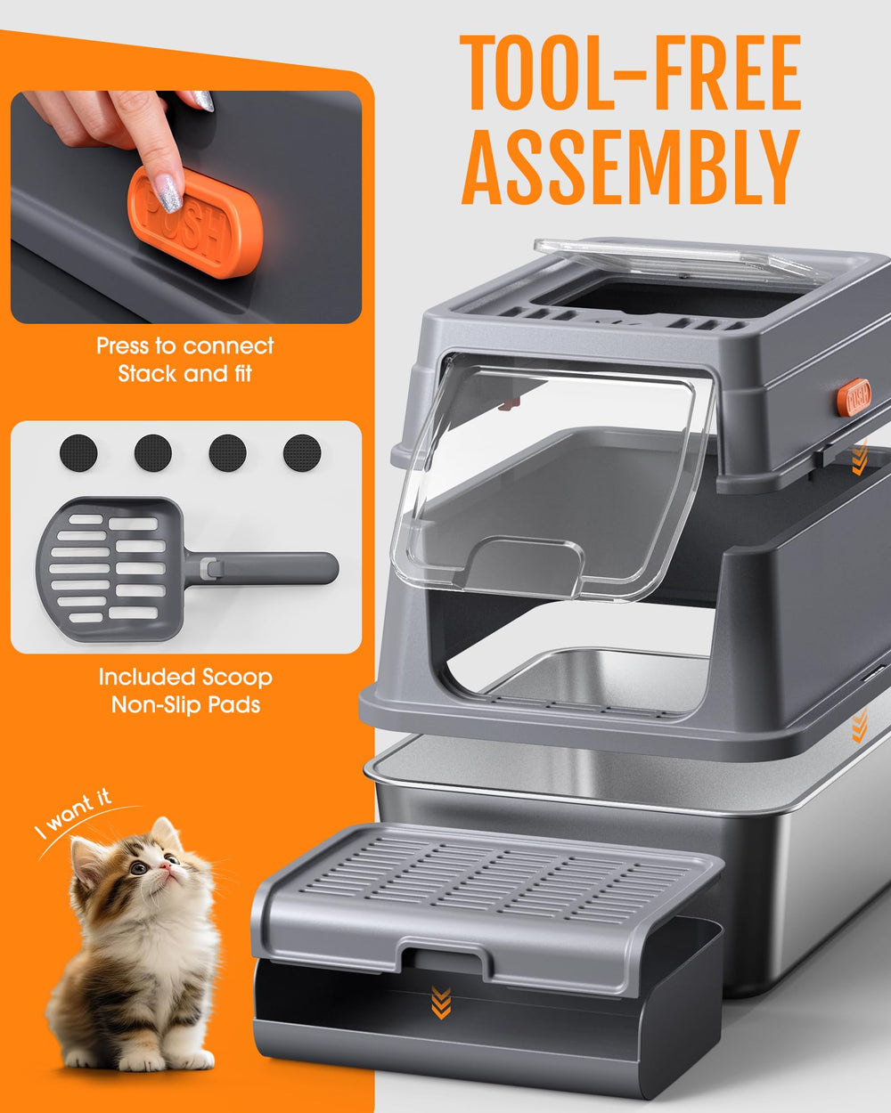 Powools cat litter box leak-guard design preventing leaks and spills.