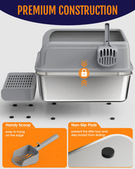 Powools litter box with scatter proof walls reduces floor mess