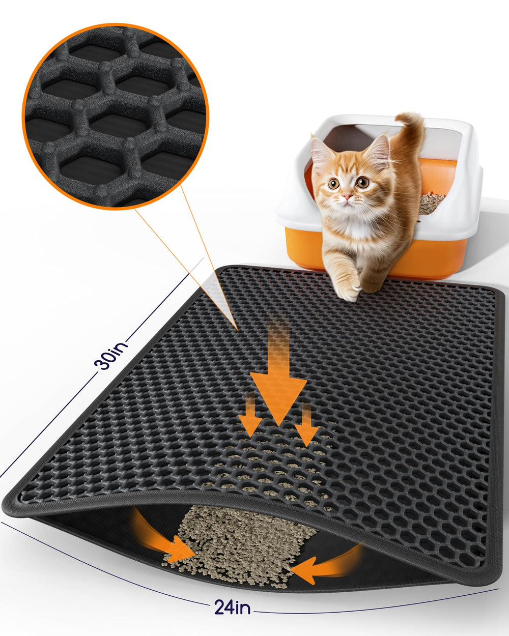 Powools cat litter mat bottom layer waterproof catches spills and keeps floors tidy.