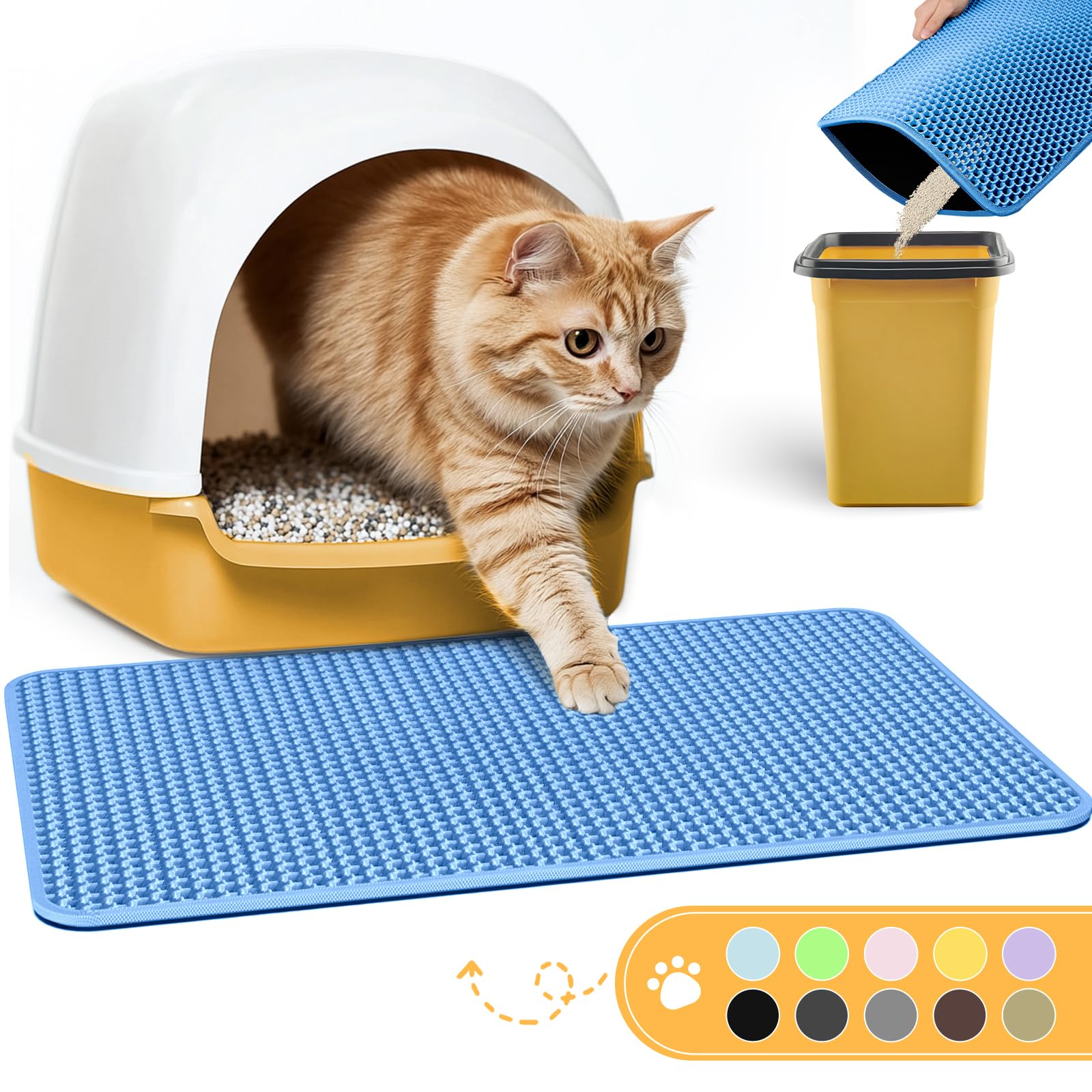 Powools cat litter mat with double-layer honeycomb design catching litter