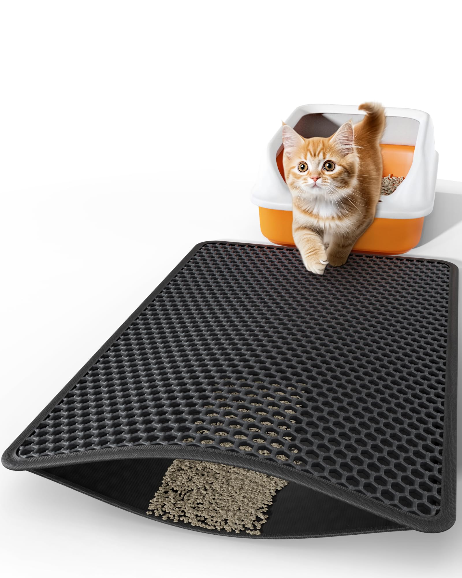 Powools cat litter mat top layer honeycomb traps litter for cleaner floors.