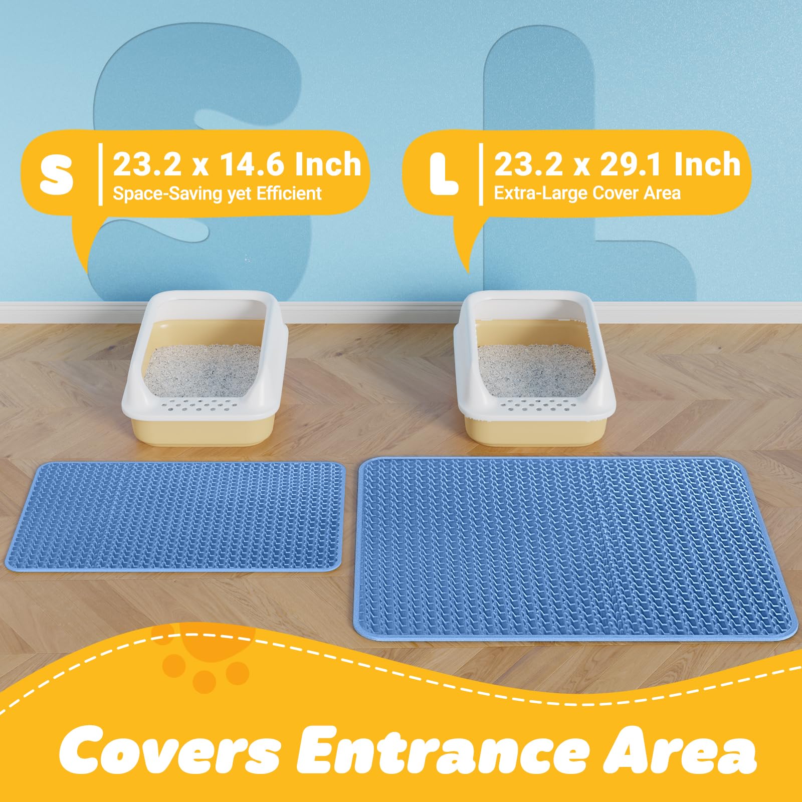 Powools cat litter mat showing waterproof anti-slip bottom protecting flooring