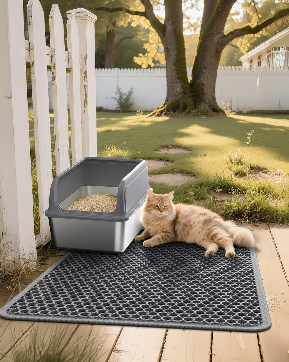 Powools cat litter mat compatible with clumping crystal and pellet litter