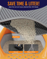 Powools cat litter mat anti-slip backing keeps it in place.