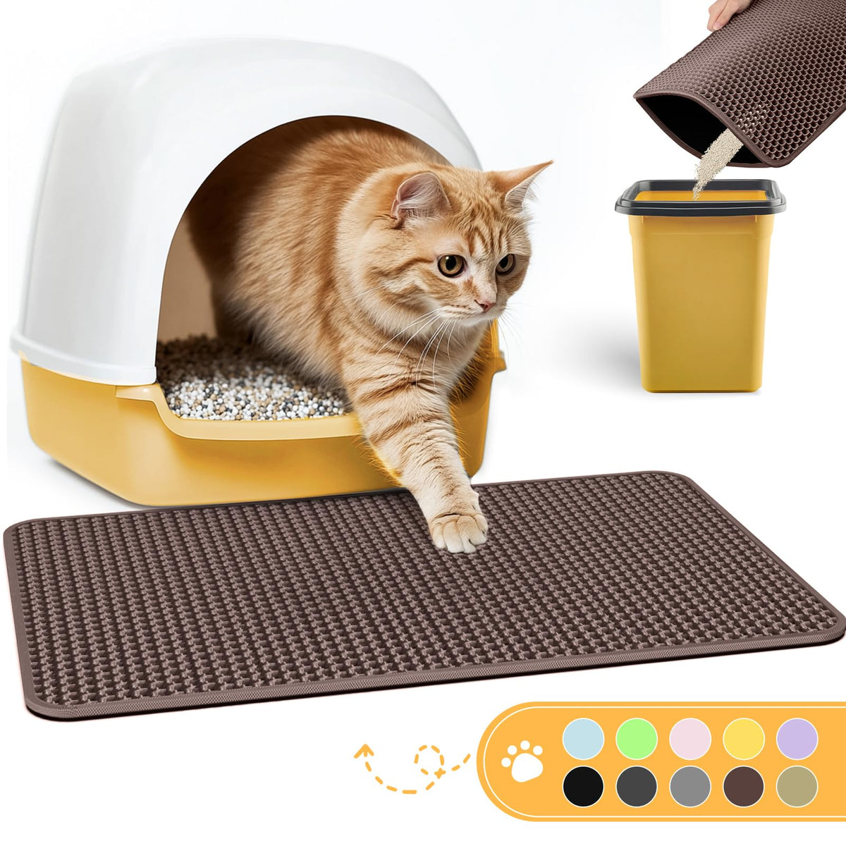 Powools cat litter mat with dual-layer design traps litter at the entrance.
