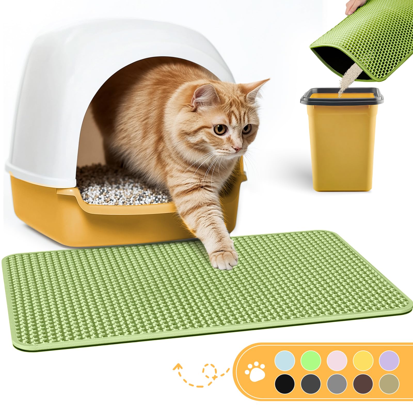 Powools cat litter mat with double-layer design traps litter and keeps floors clean.