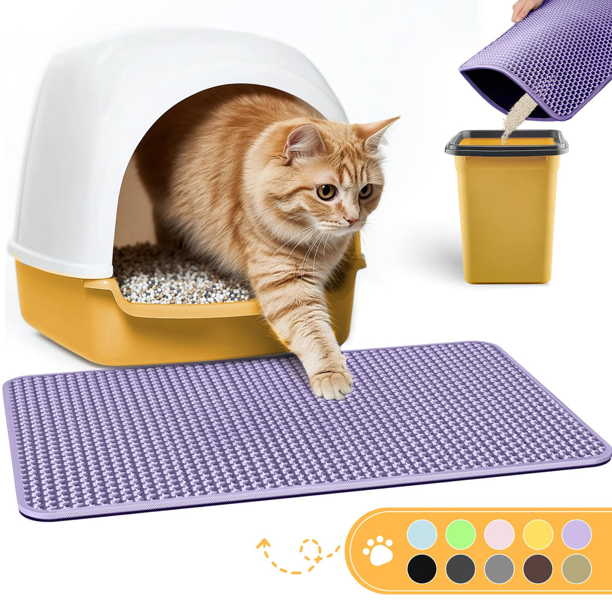 Powools cat litter mat double-layer trap catches litter and keeps paws clean.