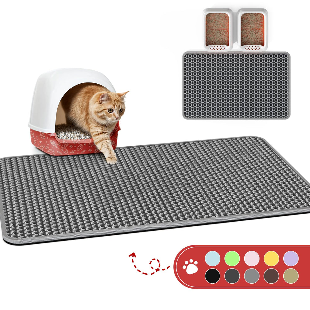 Powools cat litter mat front view shows wide coverage and litter trapping.