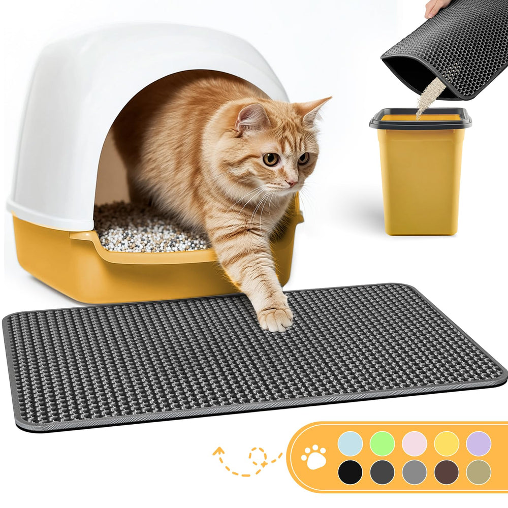 Powools cat litter mat with honeycomb double-layer traps litter efficiently under paws.