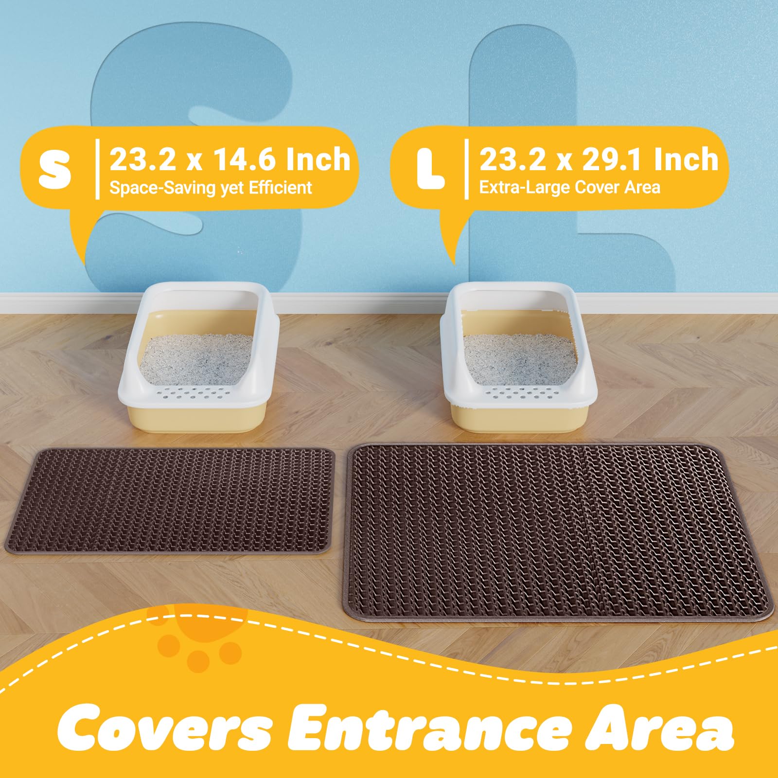 Powools litter mat features a waterproof bottom that protects floors and stays in place.