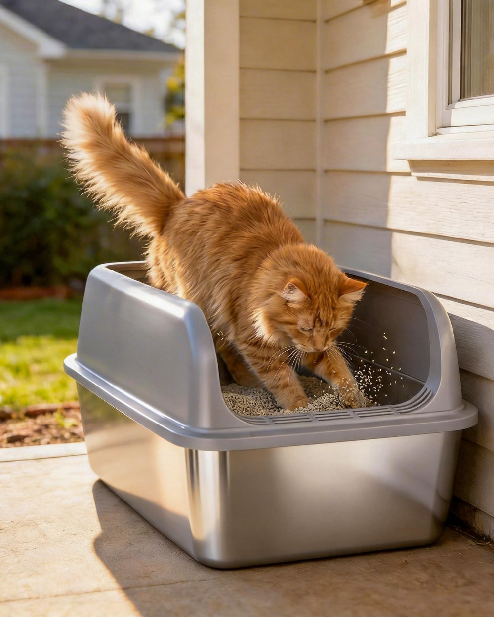 Powools grey metal litter box design for modern homes.