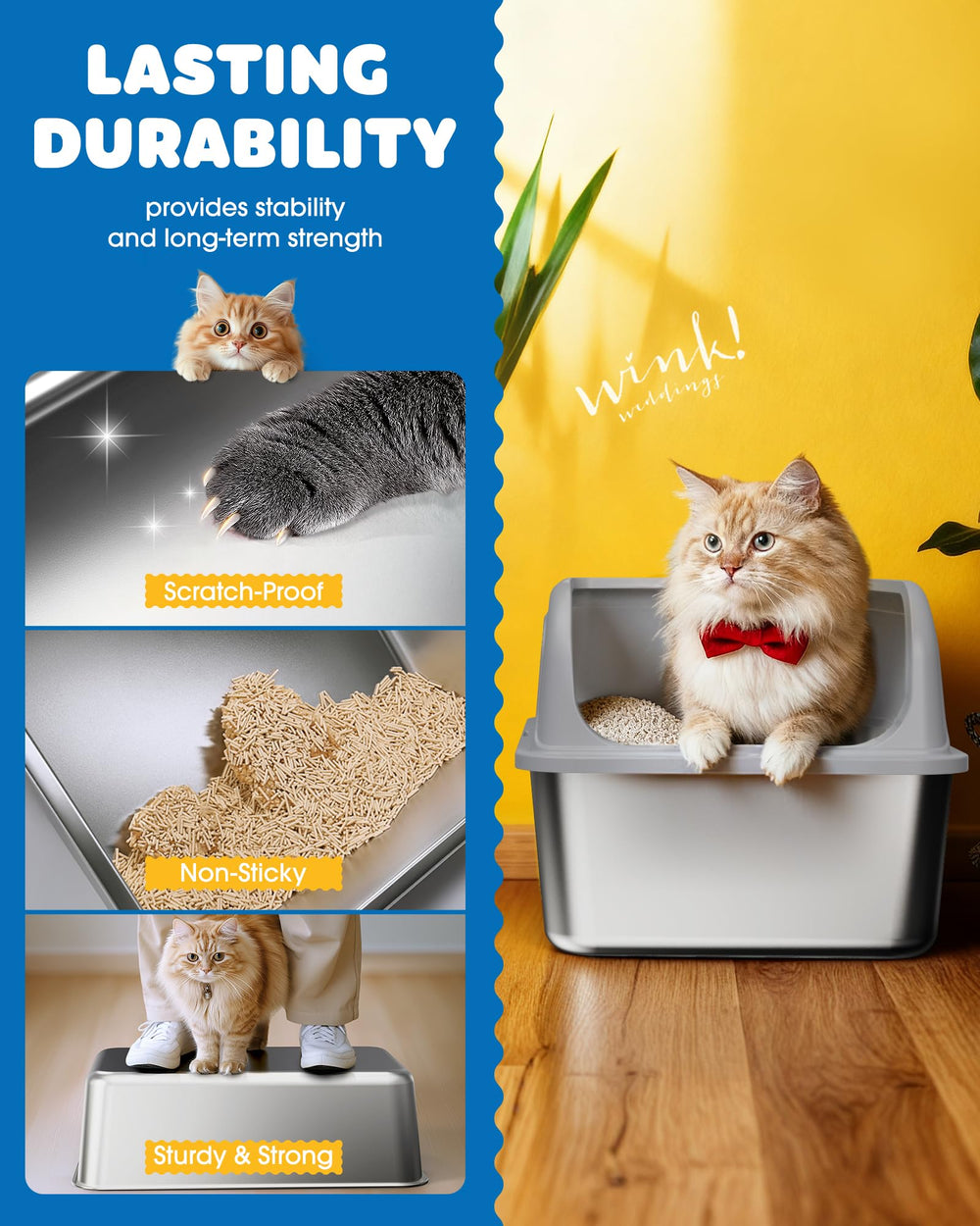 Powools litter box with perforated entrance capturing litter for cleaner floors.