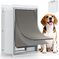 Powools Pet Door for Wall front view highlights durable steel construction.