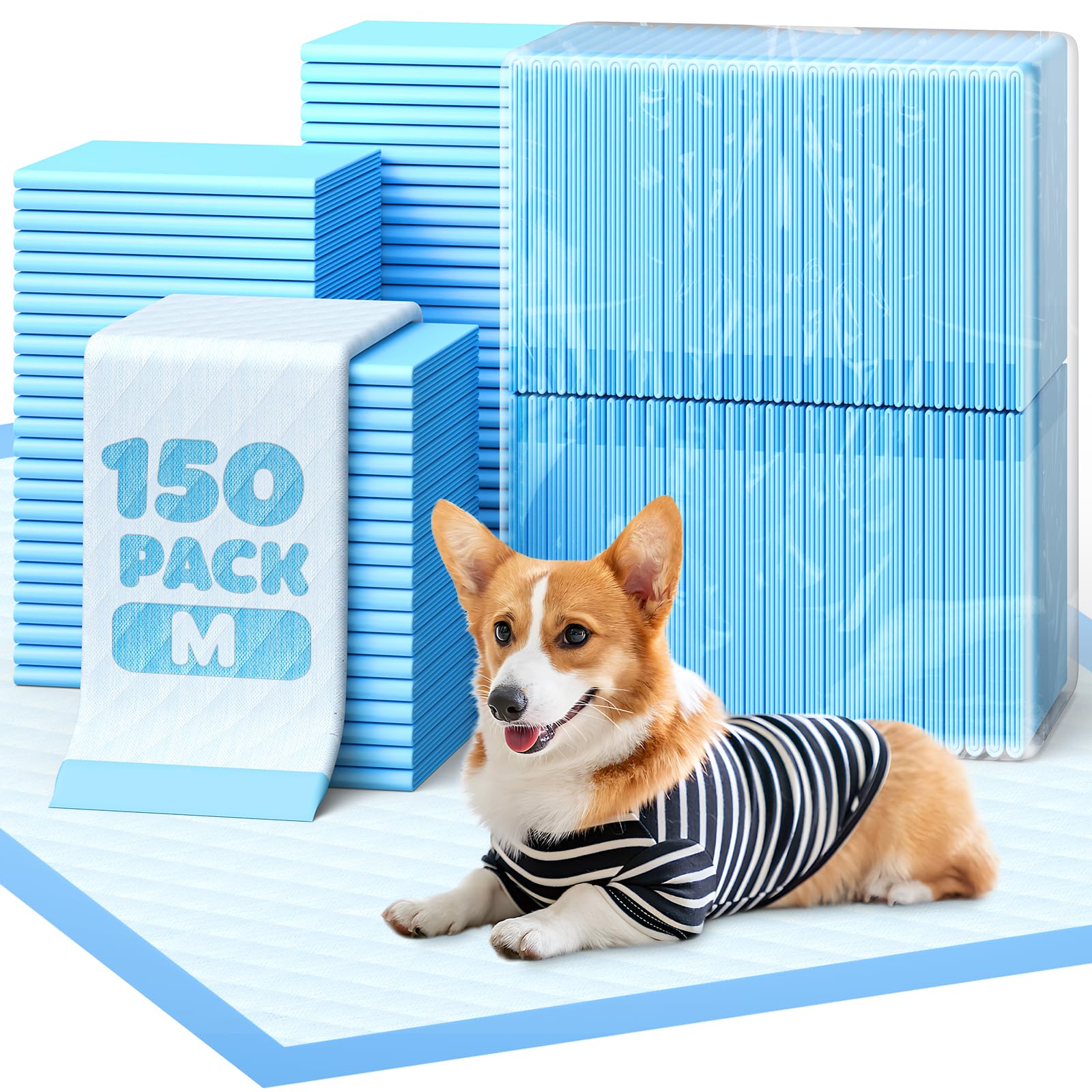 Powools Puppy Pads 22x22 with folded edges protect floors and prevent leaks.