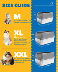 Powools stainless steel litter box, side view, high walls prevent spills.