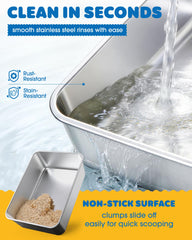 Powools cat litter box shows 11-inch high walls to minimize spills.