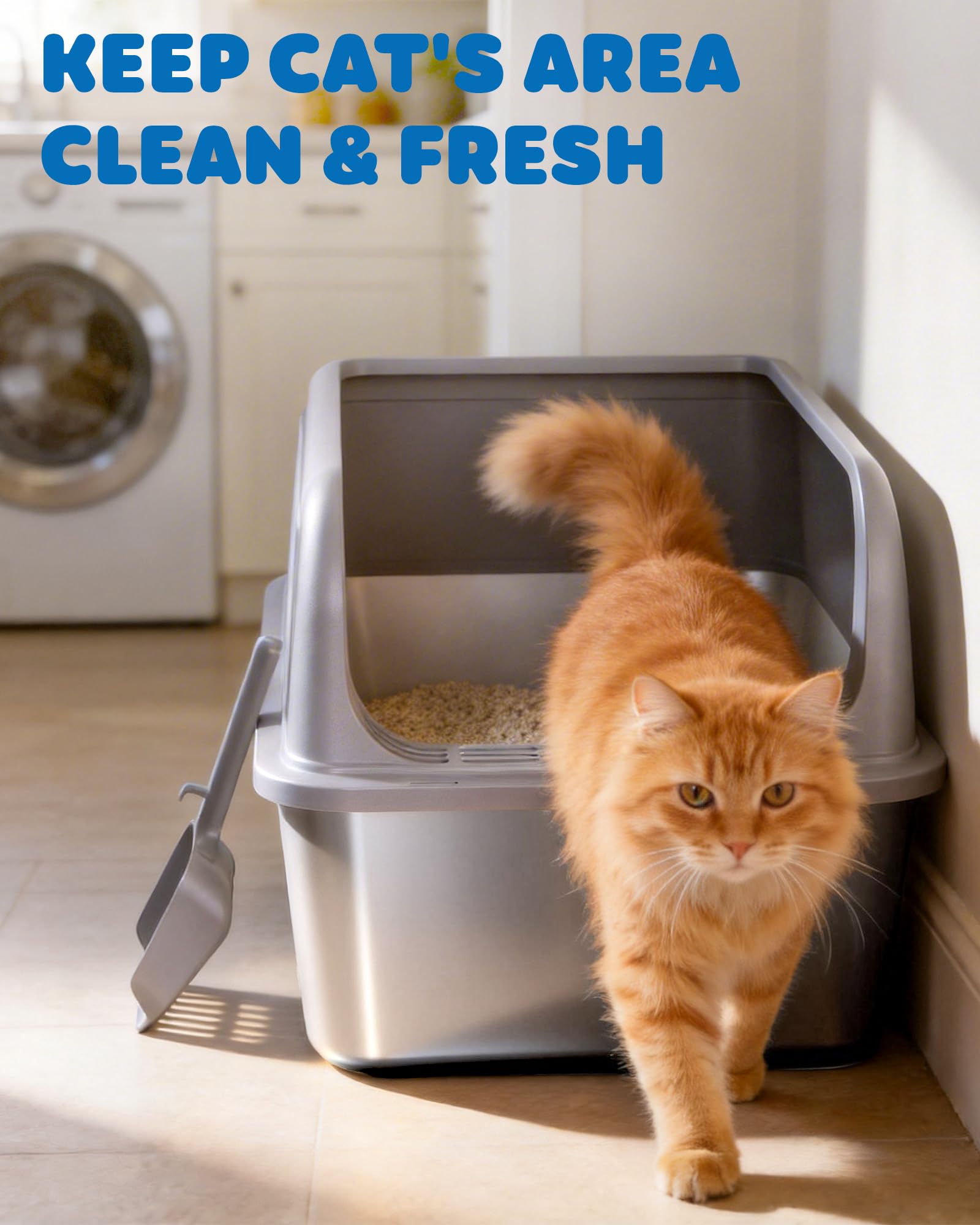 Powools top-entry litter box with high sides for private, contained litter.