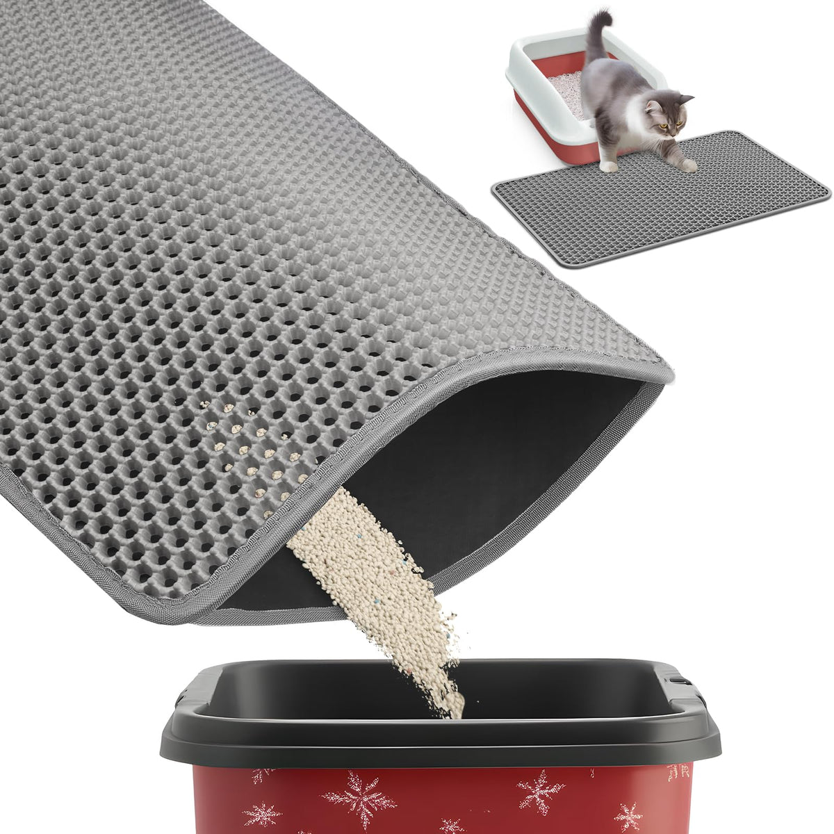 Powools cat litter mat top layer honeycomb design traps litter for cleaner floors.