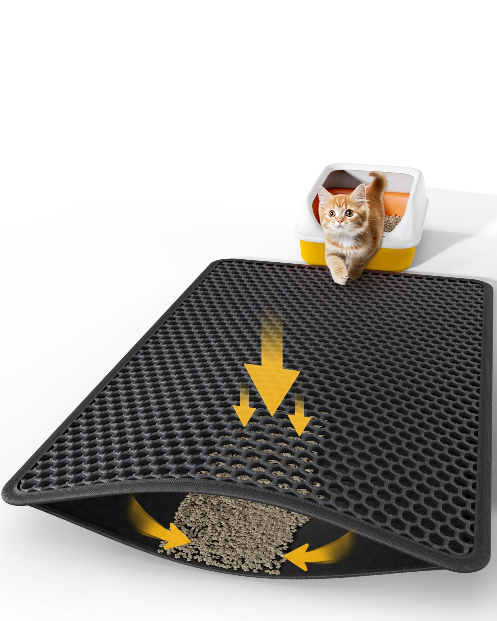 Powools ultra-large litter mat top view reduces tracking and keeps floors tidy.