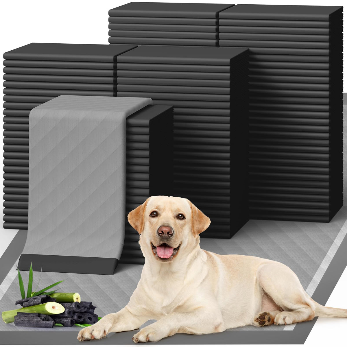Powools XL puppy pad charcoal back view shows leak-proof backing protecting floors