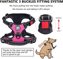 PoyPet front-clip pink harness focusing on front D-ring control for safer walks.