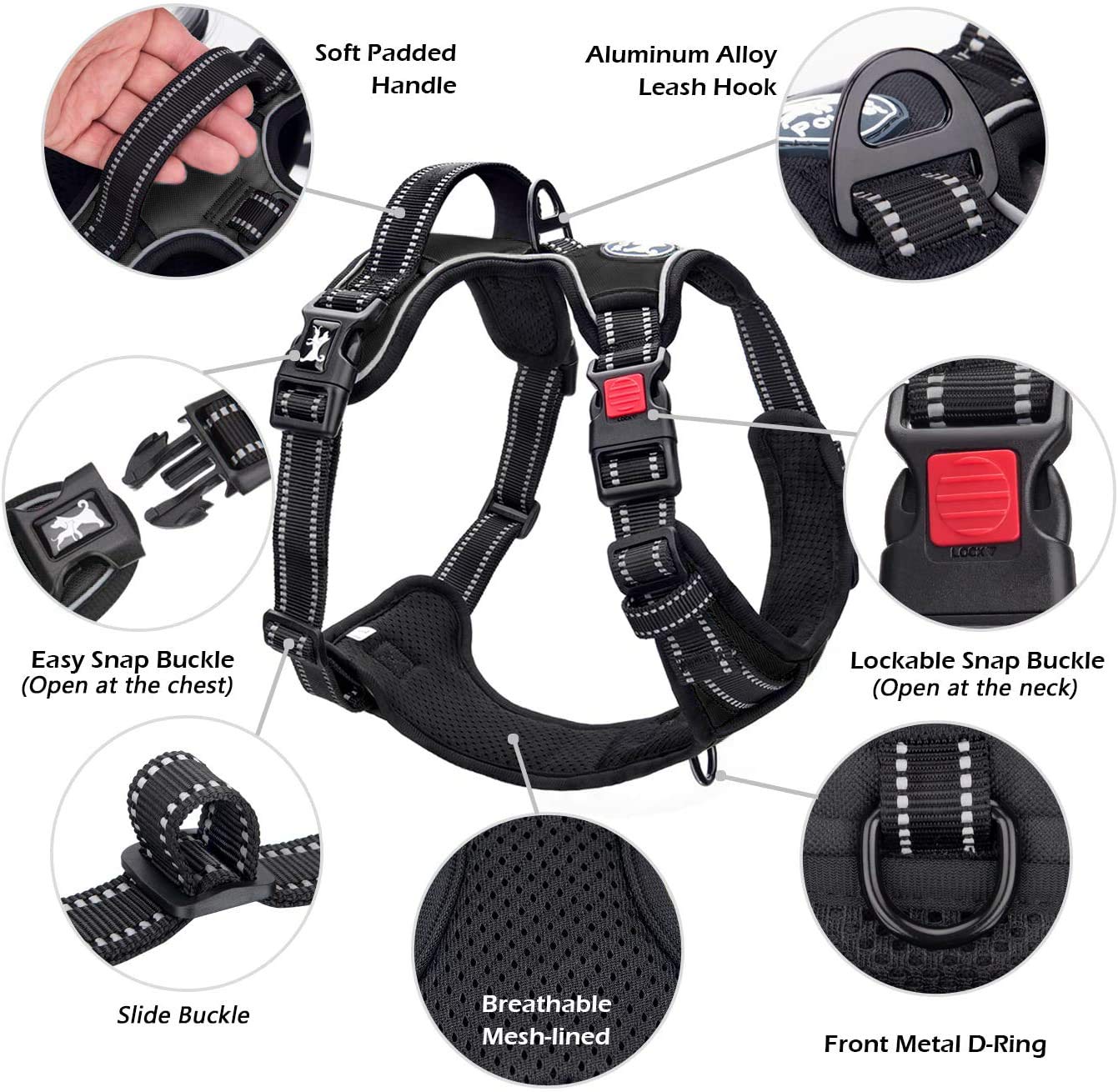 PoyPet harness padded handle offers extra control and comfort.