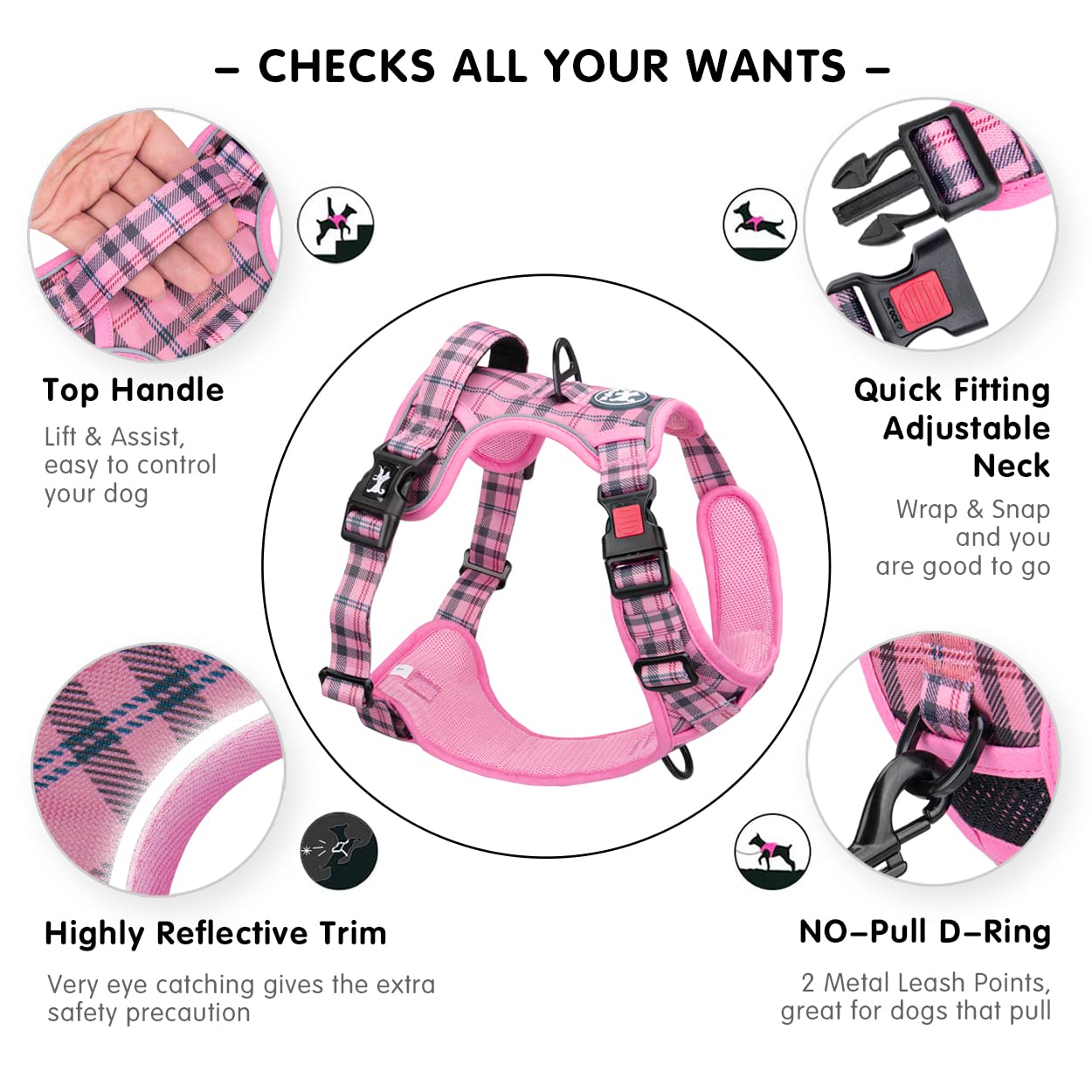 PoyPet No Pull Harness reflective straps for night visibility