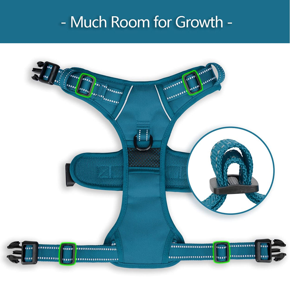 PoyPet size M guide illustrating neck and chest measurement for proper fit