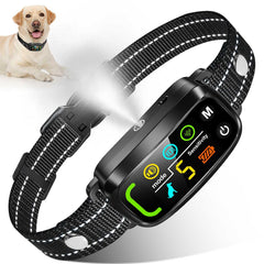 PQJDFX Citronella bark collar on a dog for gentle, controlled training.