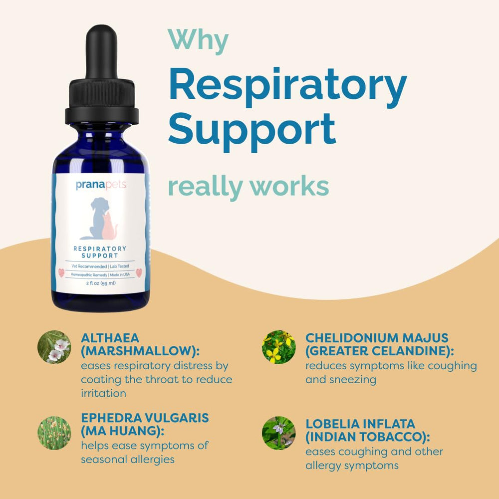 PranaPets Respiratory Support herbal blend close-up, showcasing a natural tonic mix