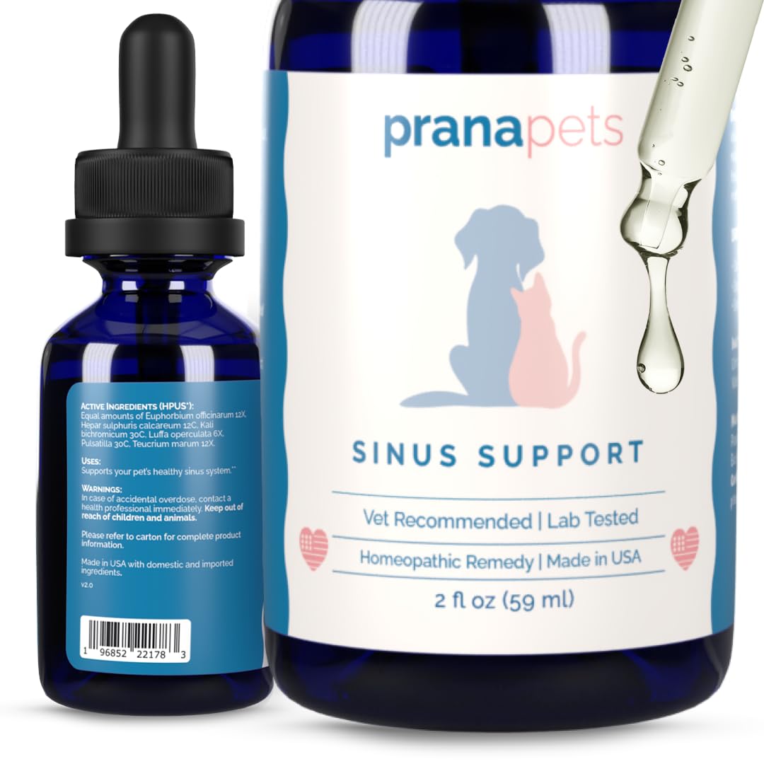 PranaPets Sinus Support Liquid bottle with dropper for easy at-home administration