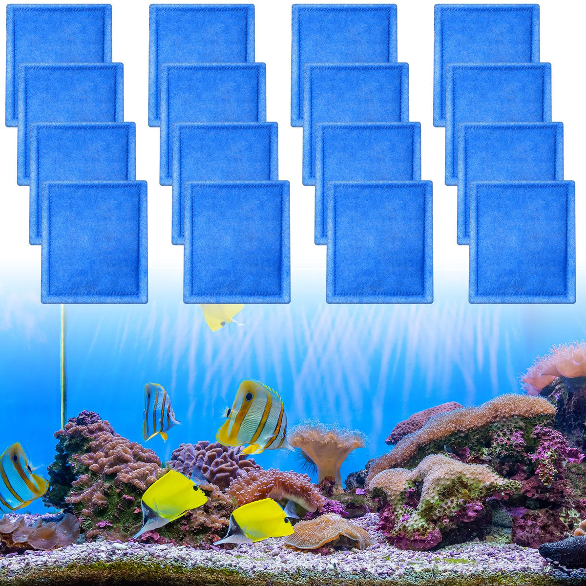 Preboun aquarium filter cartridge packaging shows a 24-piece set for easy replacements.