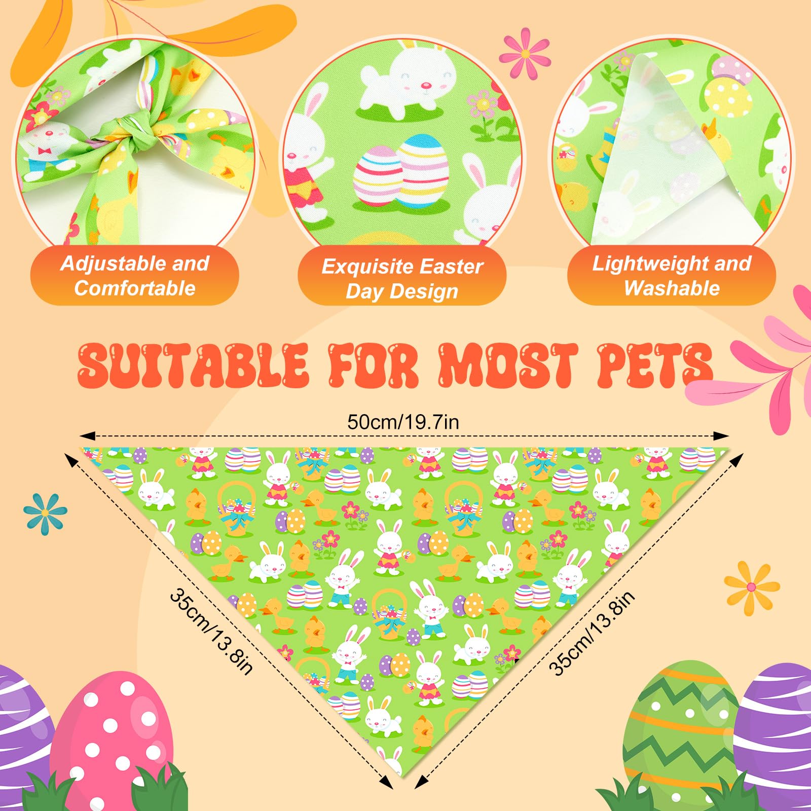 Preboun bunny print bandana laid flat with rabbit and egg patterns.