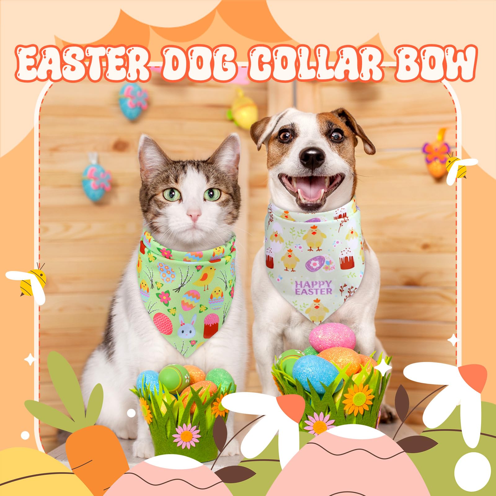 Preboun Easter dog bandana adjustable-foldable fits most sizes for comfy wear