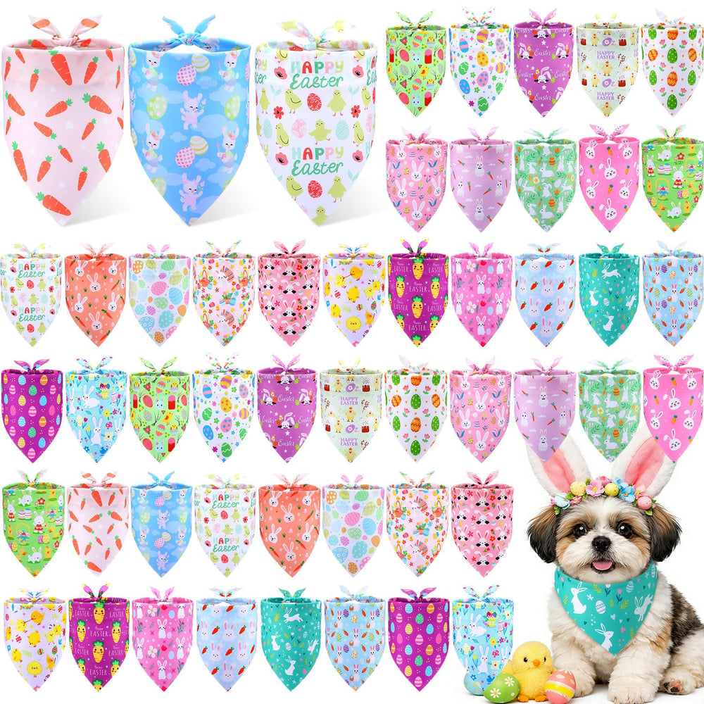 Preboun Easter dog bandanas display in 25 styles for festive outfits.
