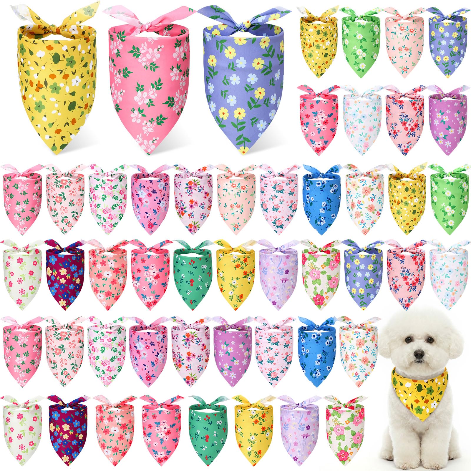 Preboun spring dog bandana with flower patterns for spring outfits