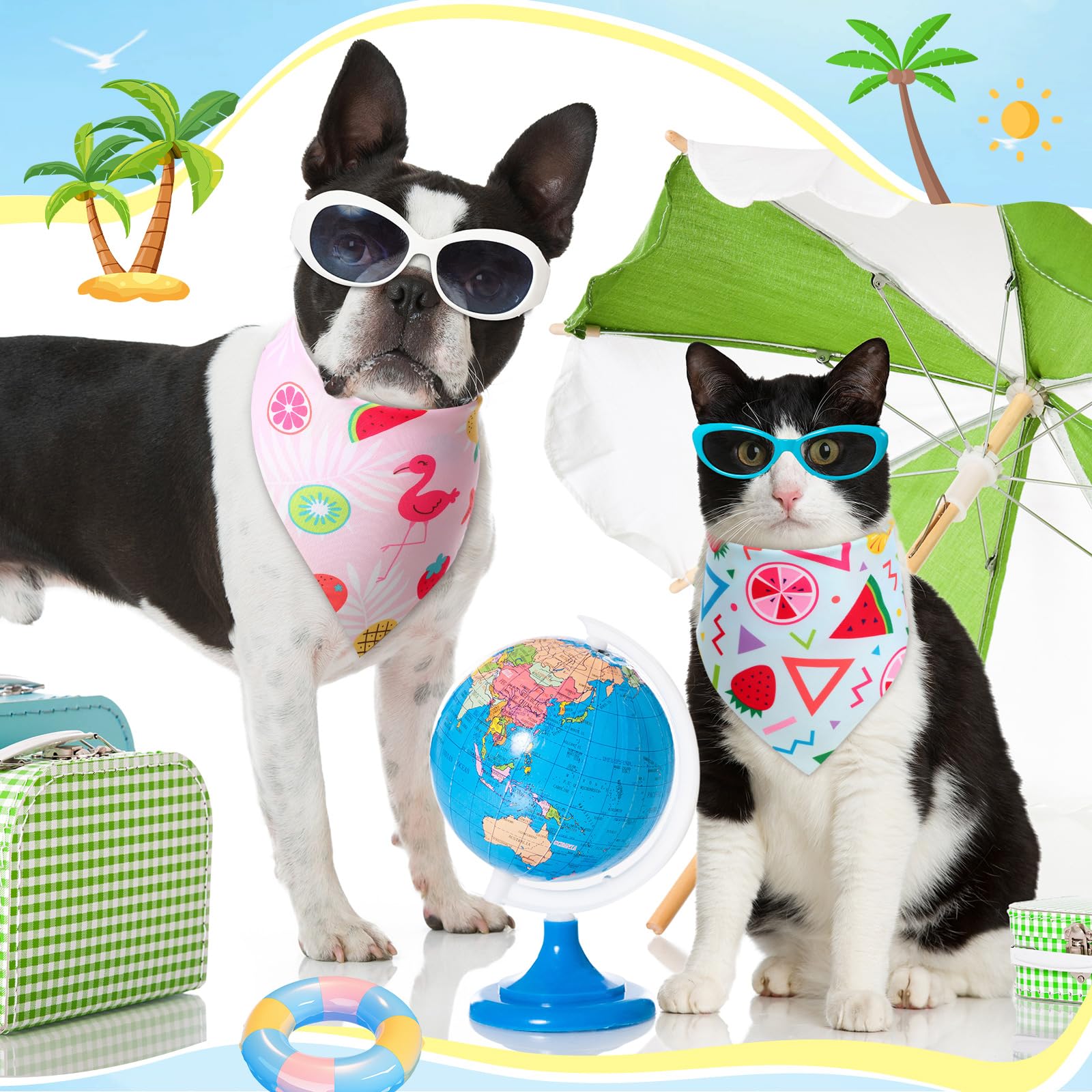 Preboun coconut trees design bandana for dogs, tropical flair